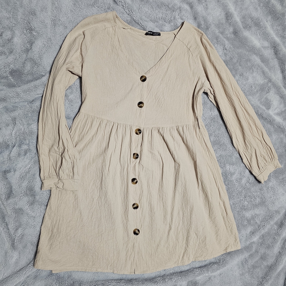 SHEIN Cream Button-Front Dress